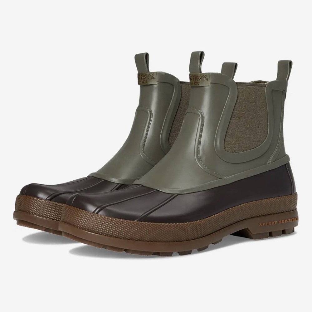 Sperry Men's Olive and Chocolate Rain Boots